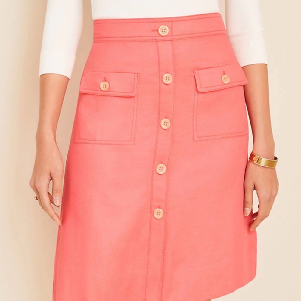 NWT Ann Taylor Petite Button-Front A-Line Skirt - Coral Pink